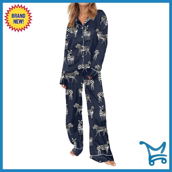 Women's Satin Pajama Set Long Sleeve Button Down 2-Piece Loungewear